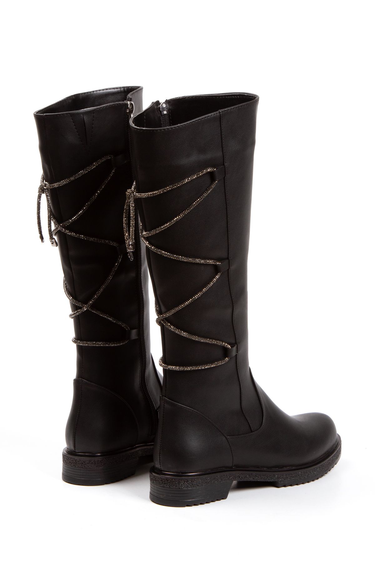 Mitto Women s Flat Heeled Stone String Boots Trendyol