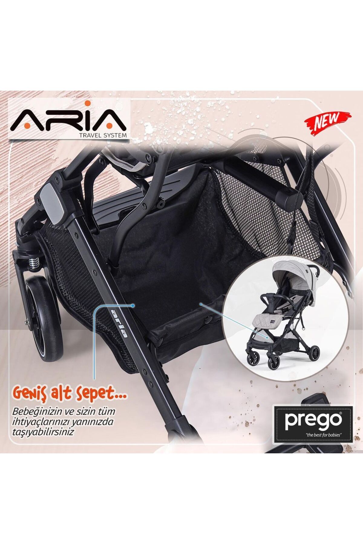 Prego Aria Gri Hafif Tek Elle Katlanır Kabin Boy Bebek Arabası fotoğrafı 7 (önizleme)