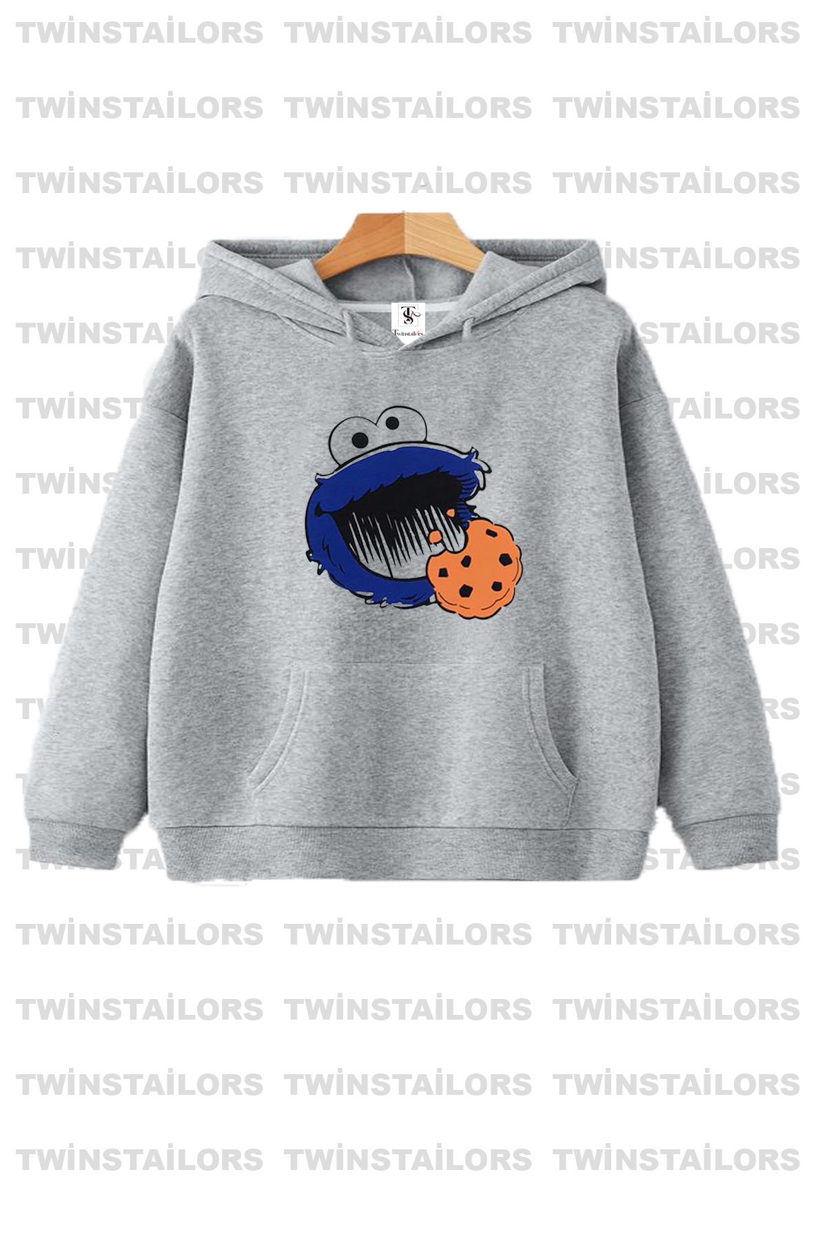 twins tailors Cookie Monster Printed Unisex Double Pack Navy Blue Grey Hooded Children s Sweatshirt Hoodie Trendyol