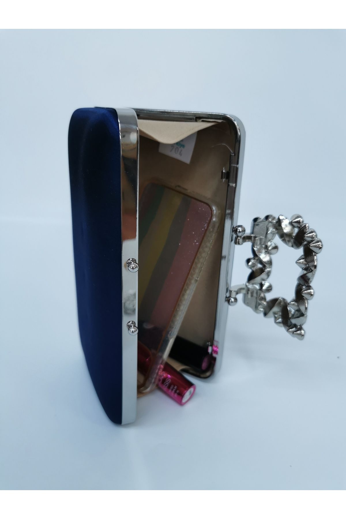 NAZART-FEMEI SATIN ALBASTRU ÎNCHIS ROCHIE DE SEARA CATARAMĂ CATARAMĂ PORTOFOLIO DE MÂNĂ NUNTĂ GEANT DE NOAPTE DE logodnă 8