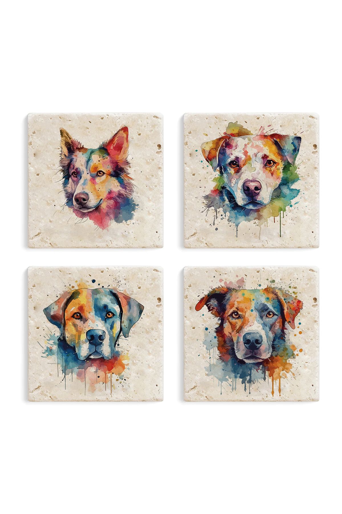 Gri Grafik Design Workshop-Dog Theme Uv Printed Stone Coasters Set of 4 Mod-1 5