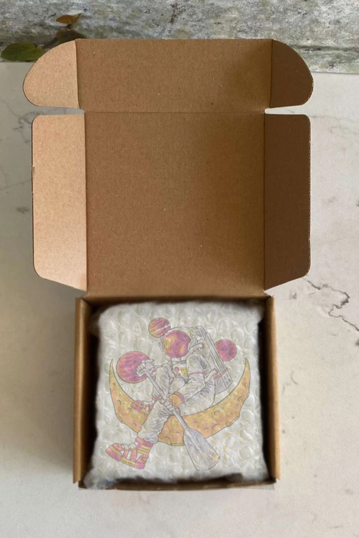 Gri Grafik Design Workshop-Astronaut Theme Uv Printed Stone Coasters Set of 4 Mod-1 4