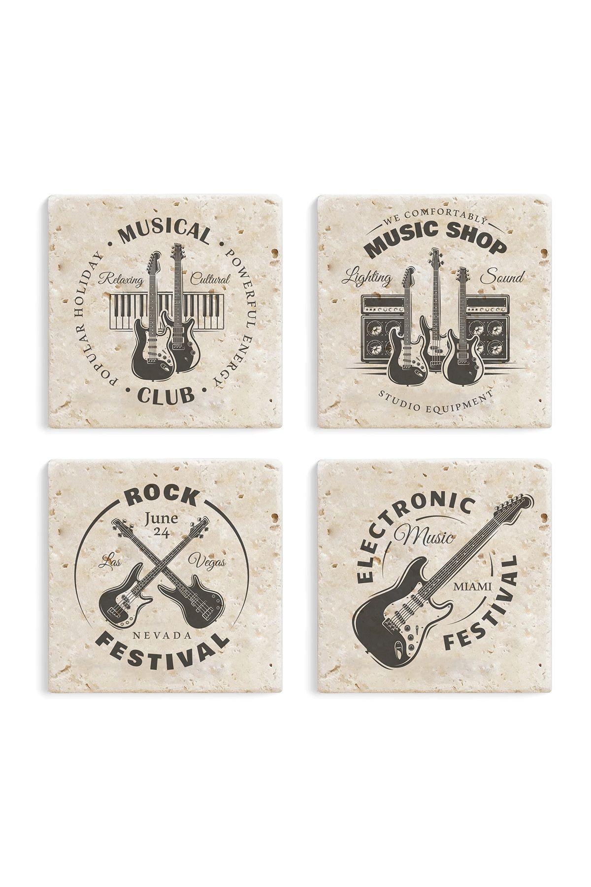 Gri Grafik Design Workshop-Rock Theme Uv Printed Stone Coasters Set of 4 Mod-1 5
