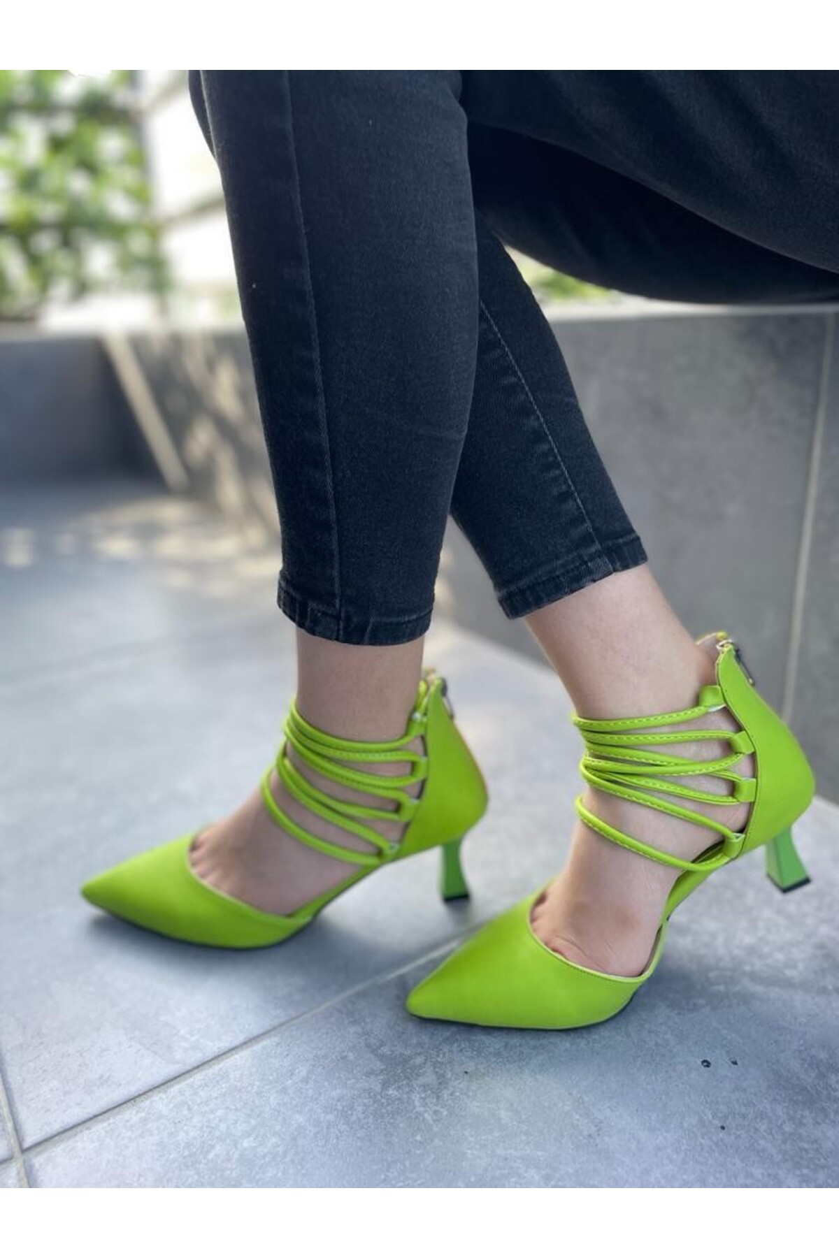 Miyda Yeşil Cilt Topuklu Ayakkabı
