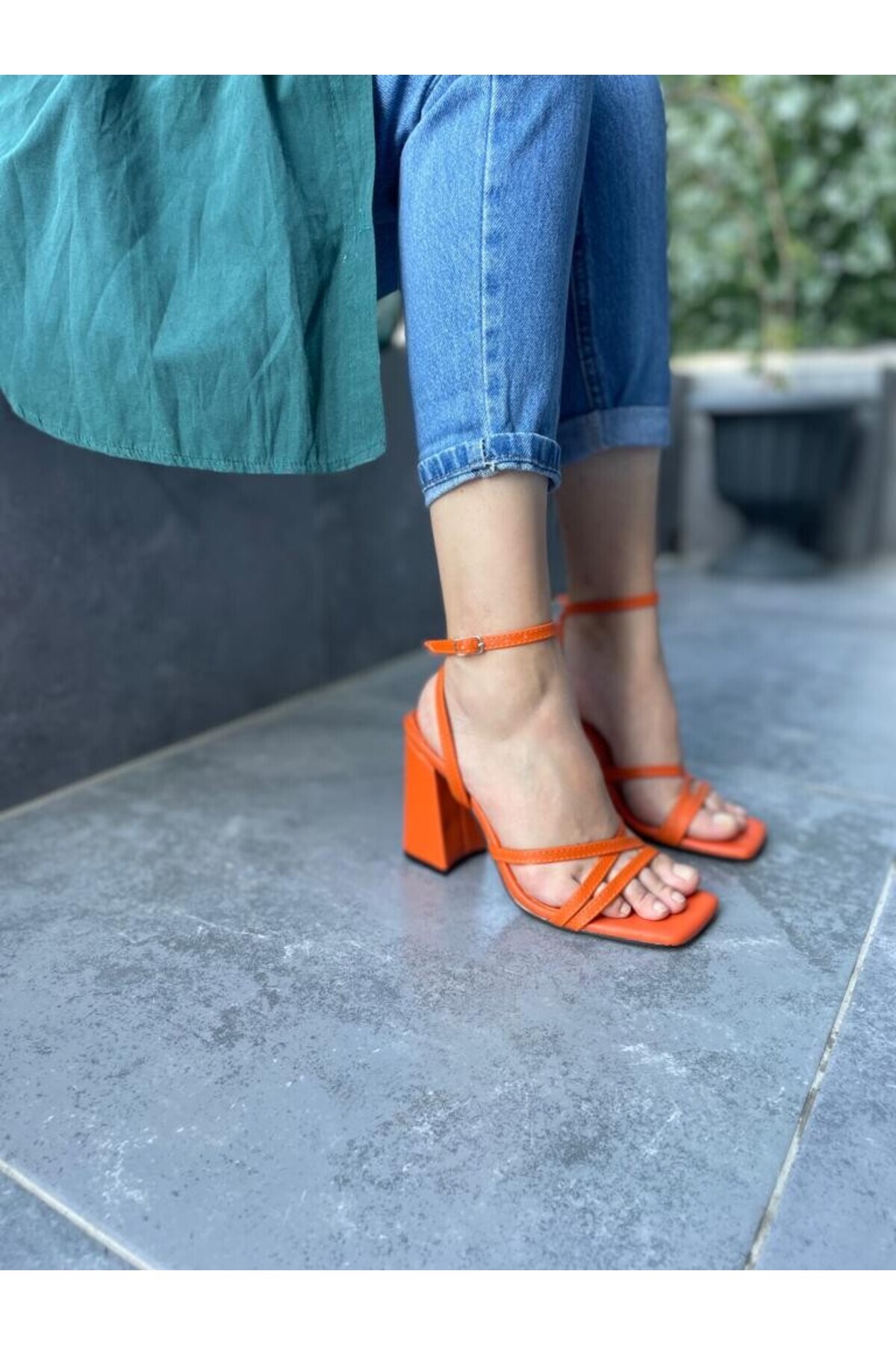 Cory Turuncu Cilt Topuklu Ayakkabı
