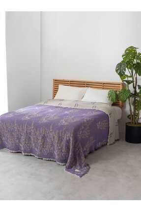 MYLASA HOME Lavanta Desenli %100 Pamuk Müslin Yatak Örtüsü - Çift Kişilik (22...