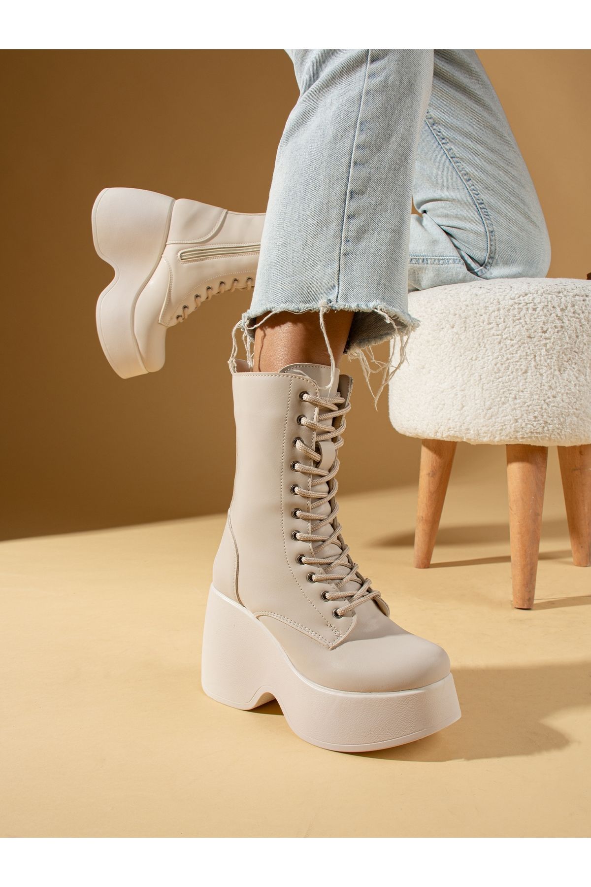 Alemdar Shoes Ekru Kad n Bot Fiyat Yorumlar Trendyol