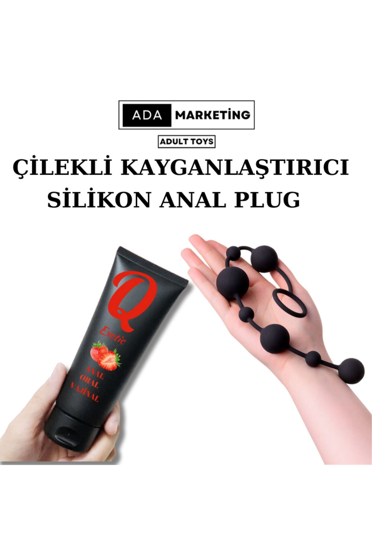 Ada Marketing Silikon Anal Plug Siyah Anal Boncuk Ipeksi Silikon Çilekli Kayganlaştırıcı