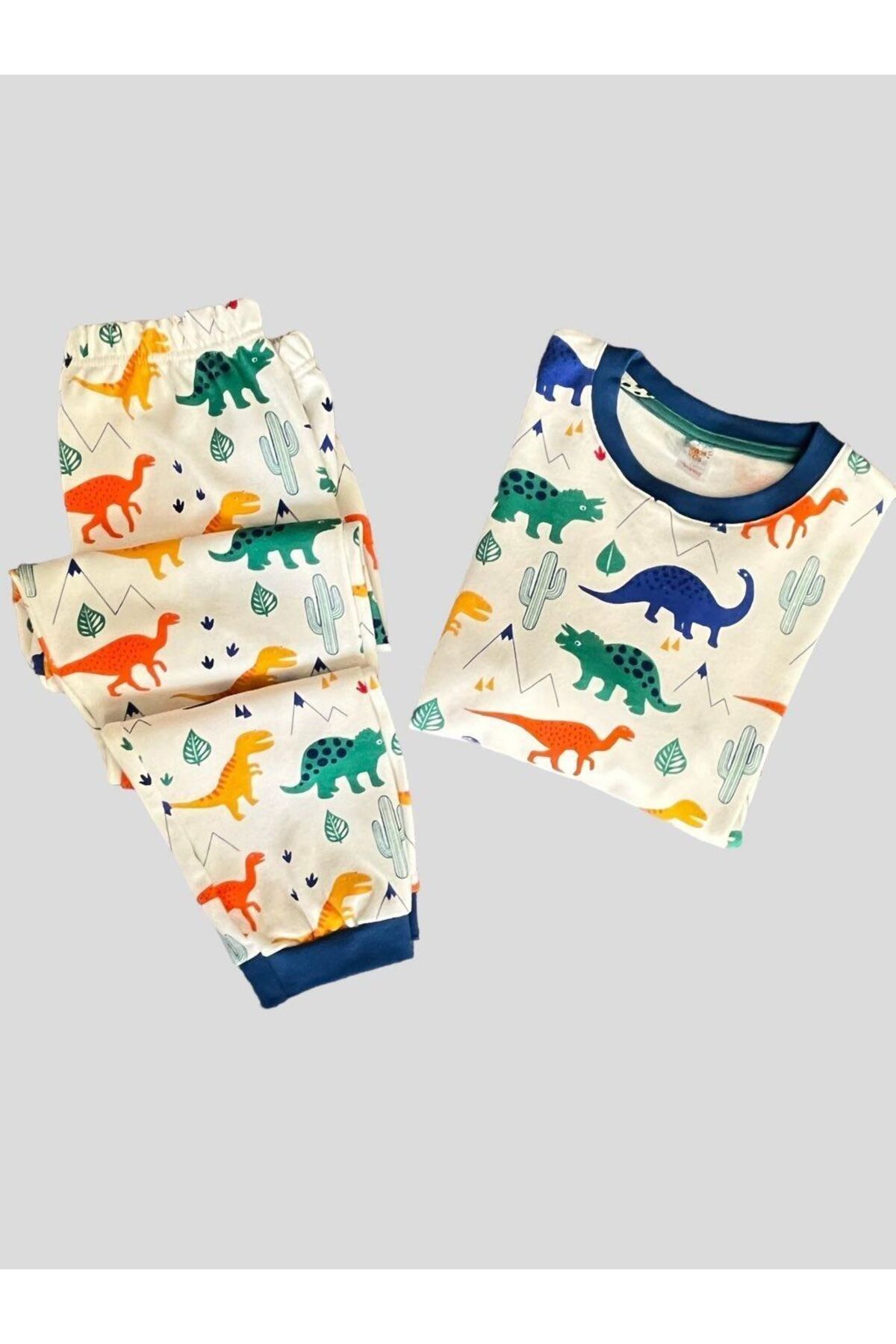 elmas kids Erkek Çocuk Renkli Dinozor Desenli %100 Pamuklu Pijama Takımı fotoğrafı 3 (önizleme)