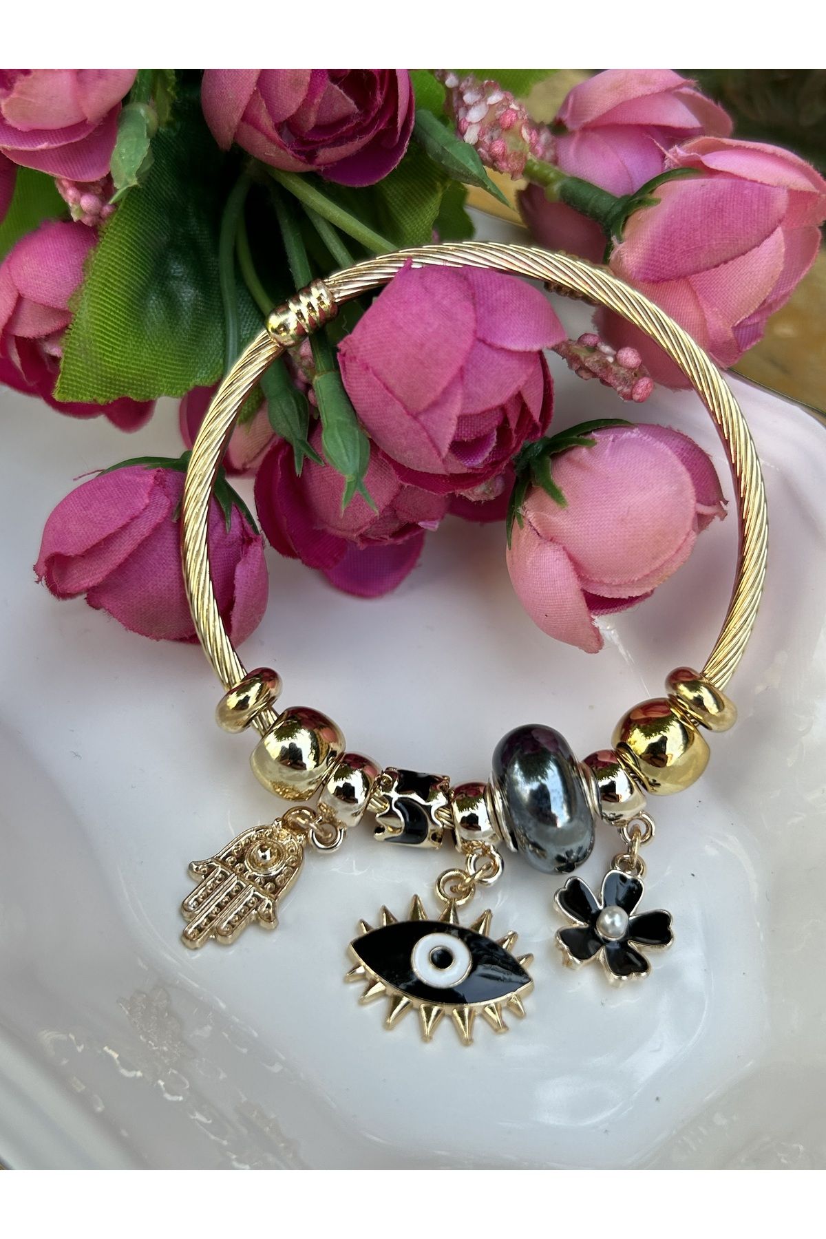 ByMerve Charm Gold Women s Imprint Bracelet with Colored Eyes