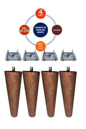 Vera Hediyelik Eşya 4'lü Ceviz Renk 14 Cm Ahşap Konik Ayak Gürgen Koltuk Ayağ...