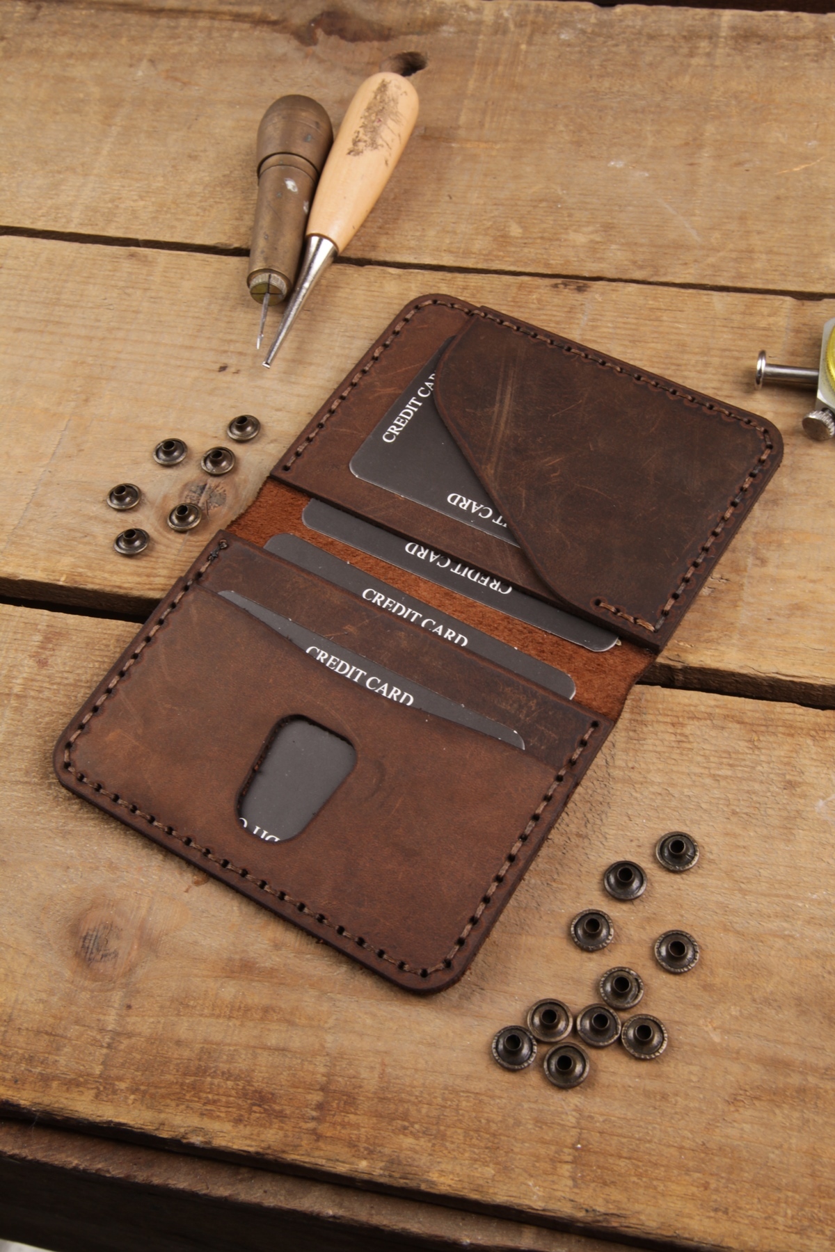 New Coast Leather 1900's Hakiki&Gerçek Deri El Yapımı Kahverengi Erkek Kartlık görsel 2