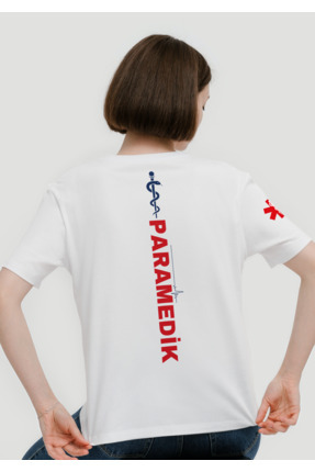 Chicheva Paramedik Acil Sağlık T-Shirt Beyaz Kadın %100 Pamuk Rahat Kalıp Bis...