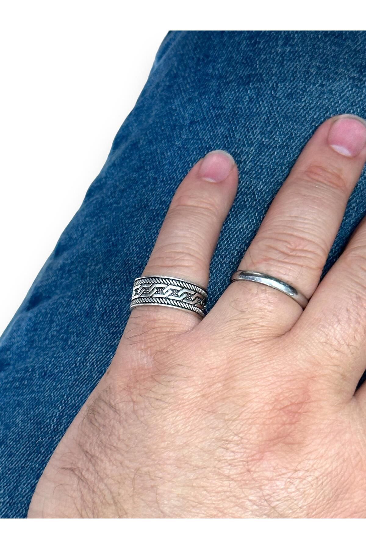 Takı Dükkanı-Adjustable Men's Women's Wedding Ring with Pointed Chain Motif bby23 4
