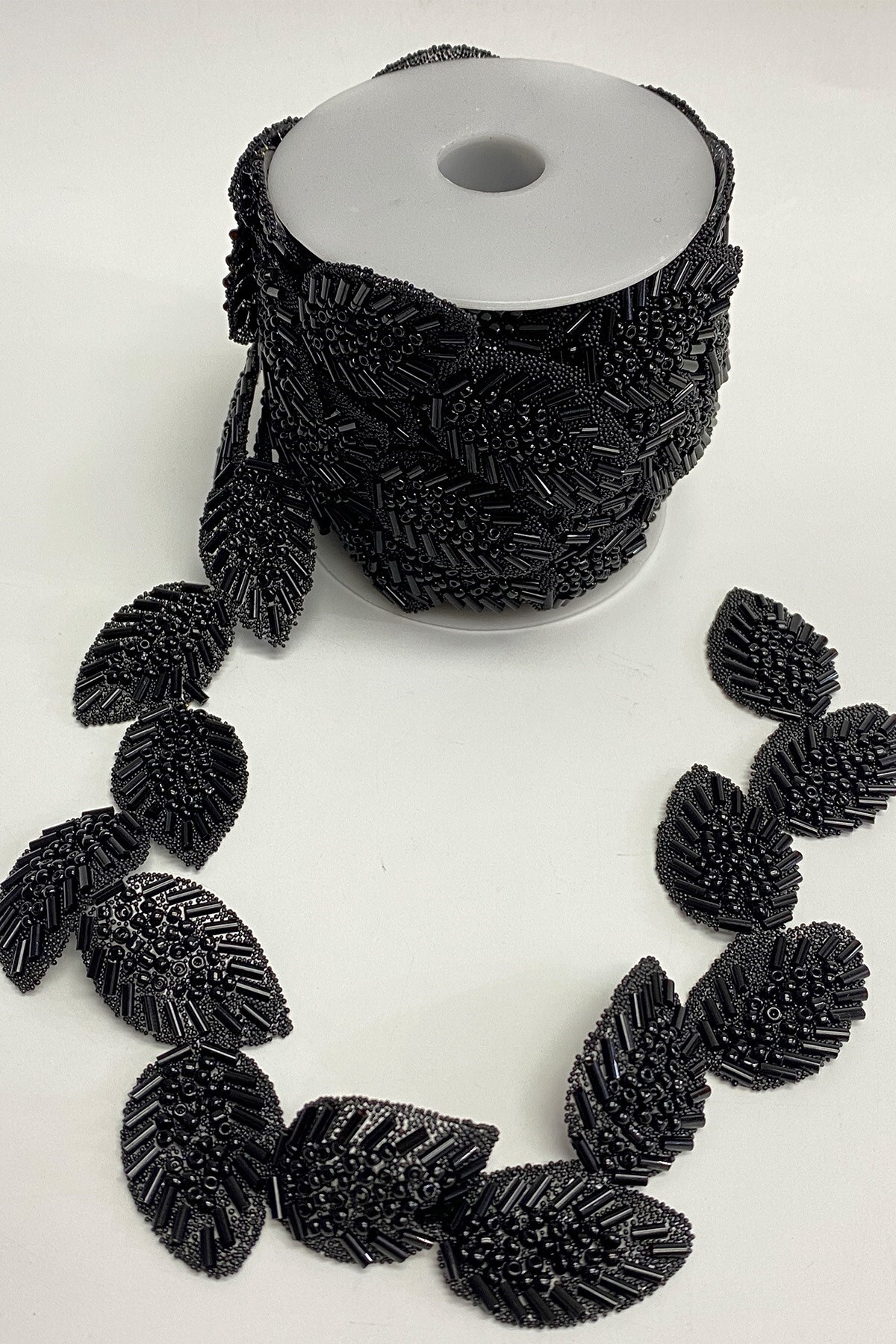 Decorative Ribbon Black Leaf Pattern Iron-On Ribbon Stone Applique – Decorative Ribbon, Stylish Design –