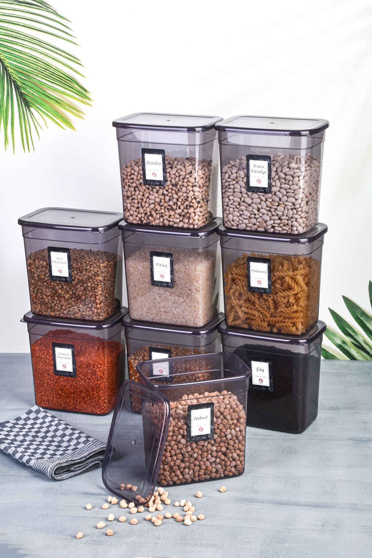 Pazarika-Jumbo Size Rectangular Food Storage Container Set of 9 with Labels 2000ml 1