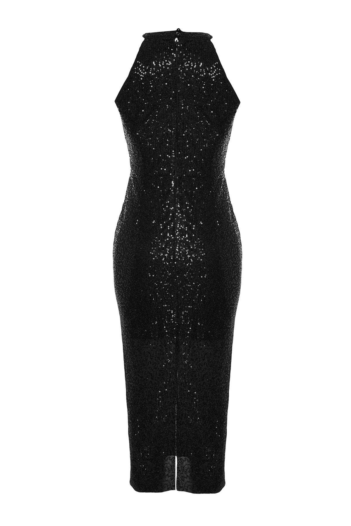 Trendyol Collection-Černé přiléhavé lemované třpytivé flitry Stylové večerní šaty Noční šaty pro návrat domů TPRAW24EL00233 8