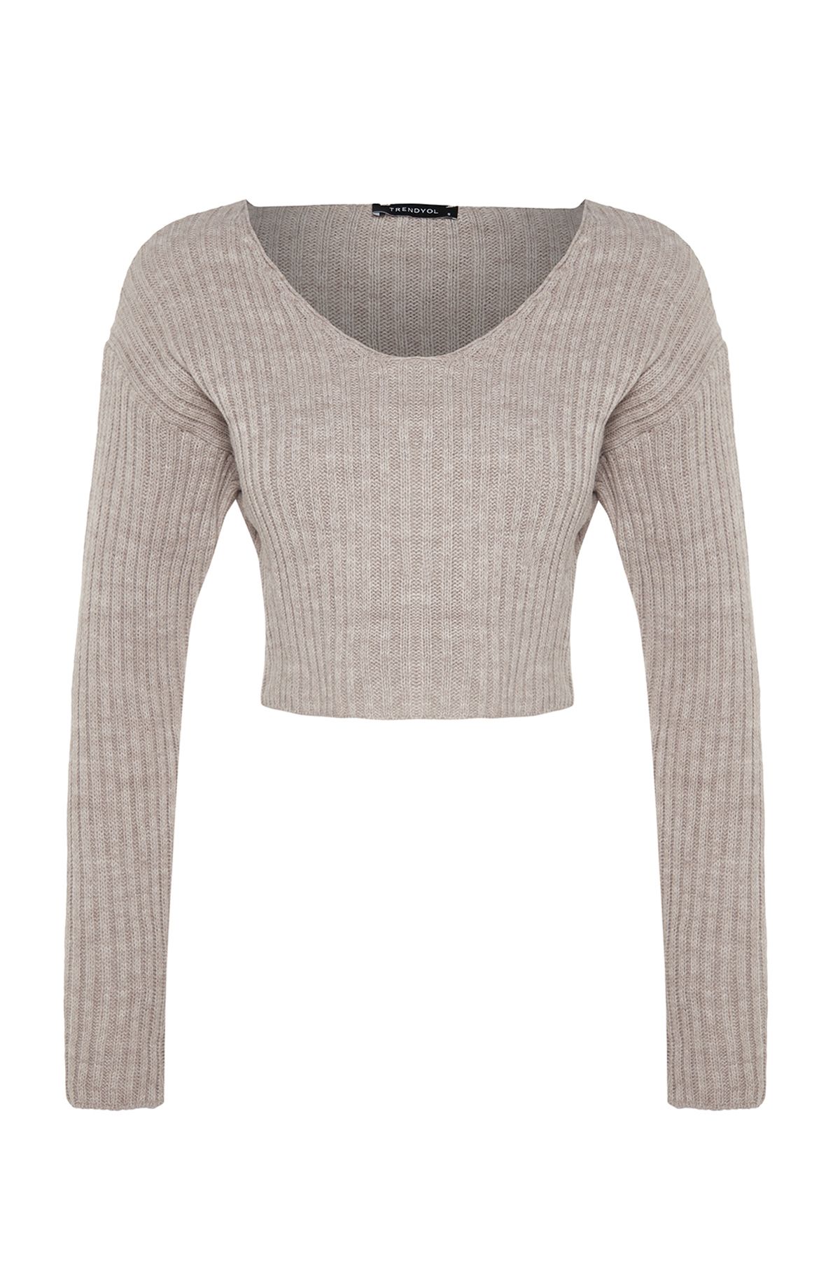 Kolekcia Trendyol-Pletený sveter Mink Crop Basic s výstrihom do V TWOAW24KZ01214 7