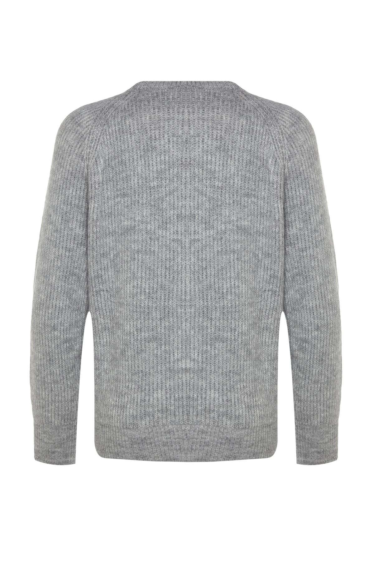 Trendyol Collection-Grauer, weicher, strukturierter Strickpullover mit Steindetails TWOAW24KZ00685 9
