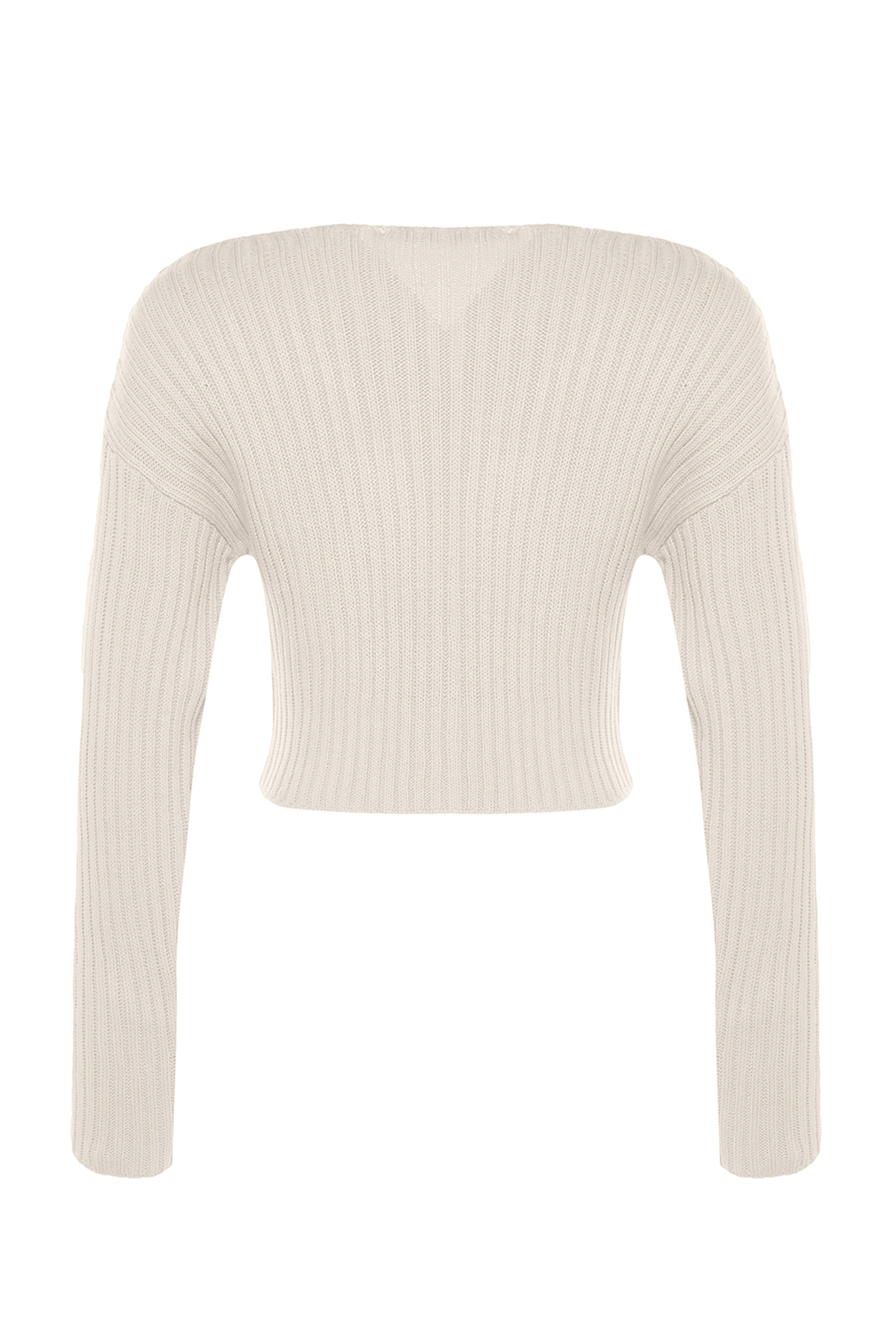 Trendyolmilla  Ekru Crop Basic V Yaka Triko Kazak TWOAW24KZ01214 - Görsel 8