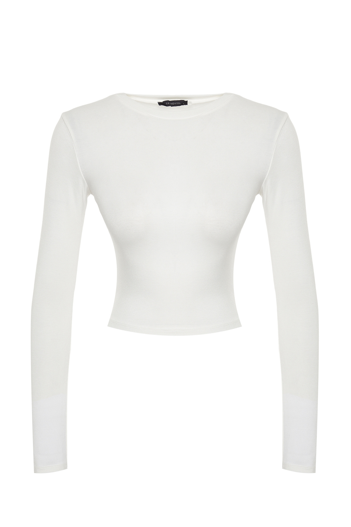 Trendyolmilla  Ekru Yumuşak Kumaşlı Viskon Bisiklet Yaka Crop Esnek Örme Bluz TWOAW24BZ00116 - Görsel 6