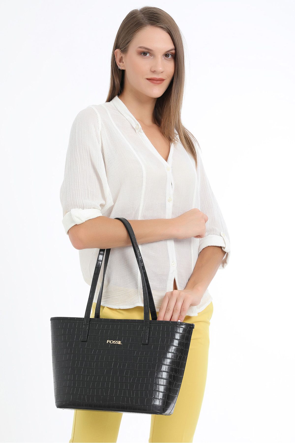 Fossil black tote discount bag