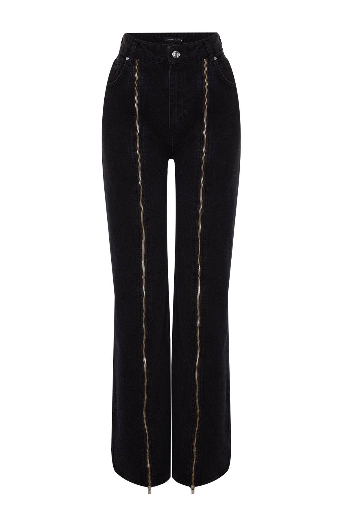 Trendyol Collection-Black Zipper Detailed High Waist Wide Leg Jeans TWOAW24JE00111 7
