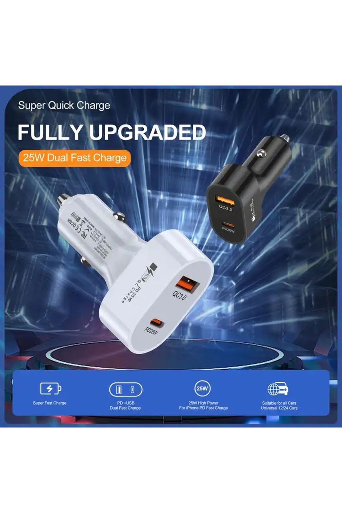 MEGAMUS 25W PD USB Car Charger Dual Port Electric Vehicle Phone Device Fast Charging