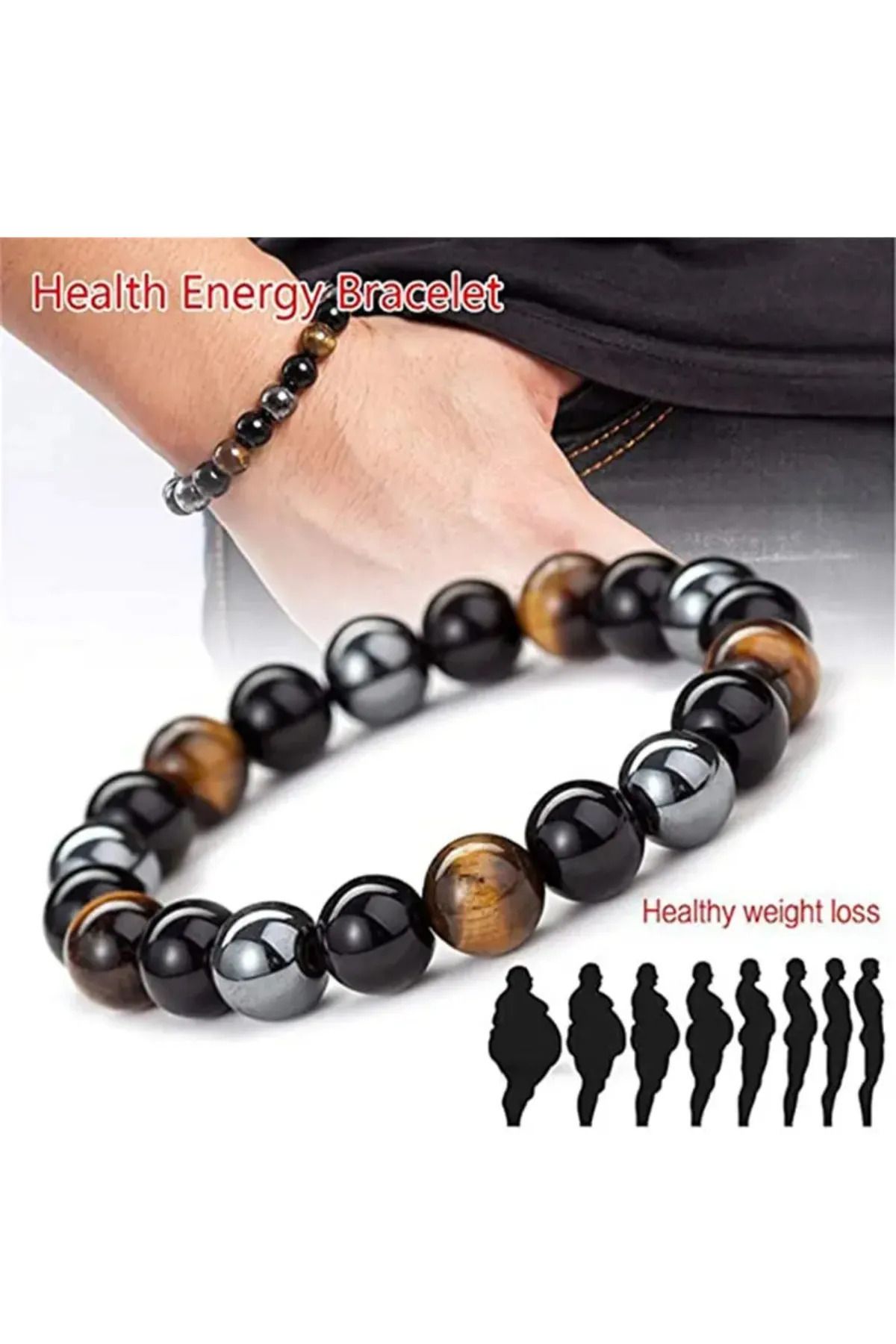 Astakos Tiger Eye Obsidian And Hematite Natural Stone Bracelet 8mm