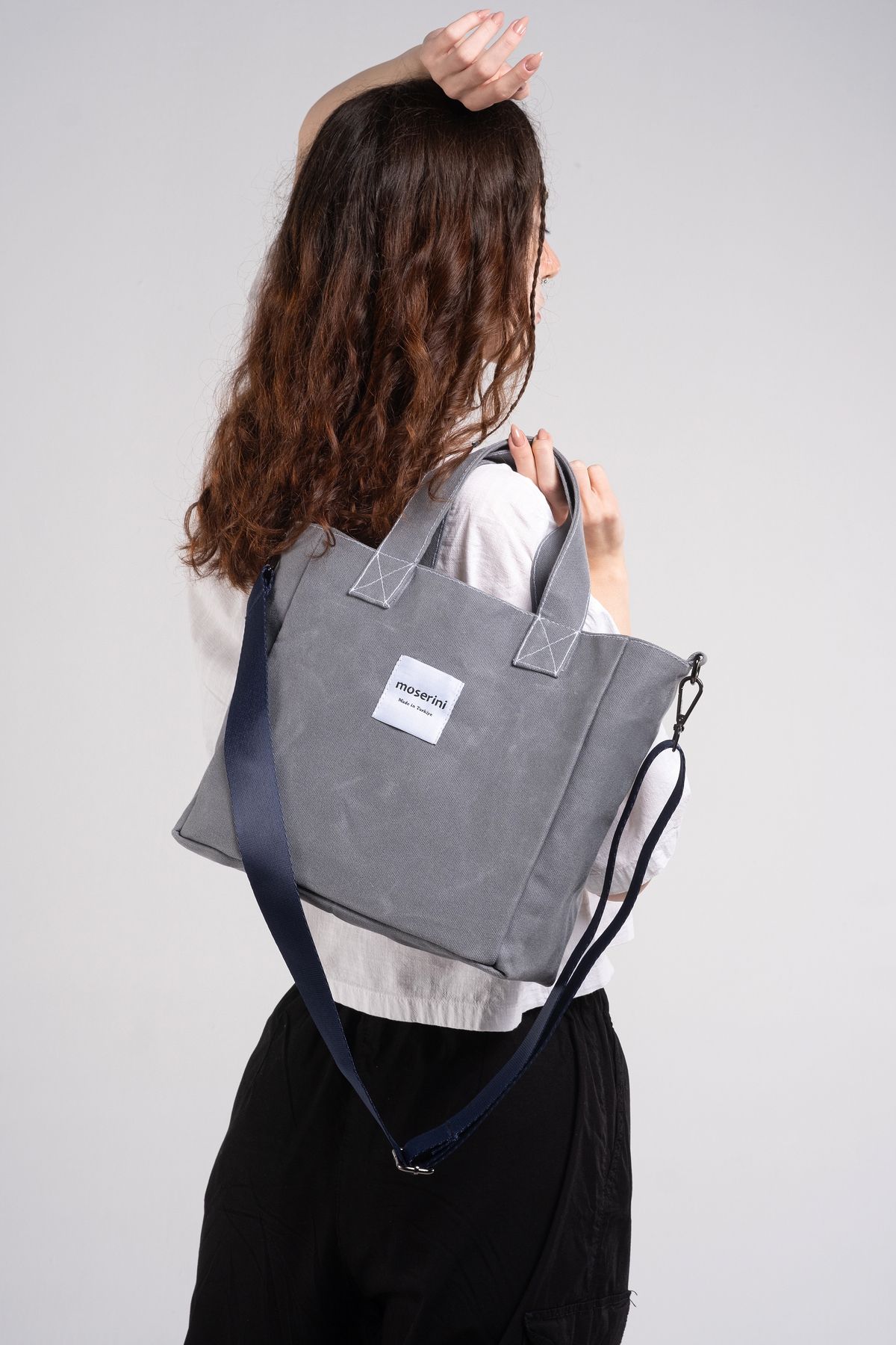 Grey canvas shop tote bag