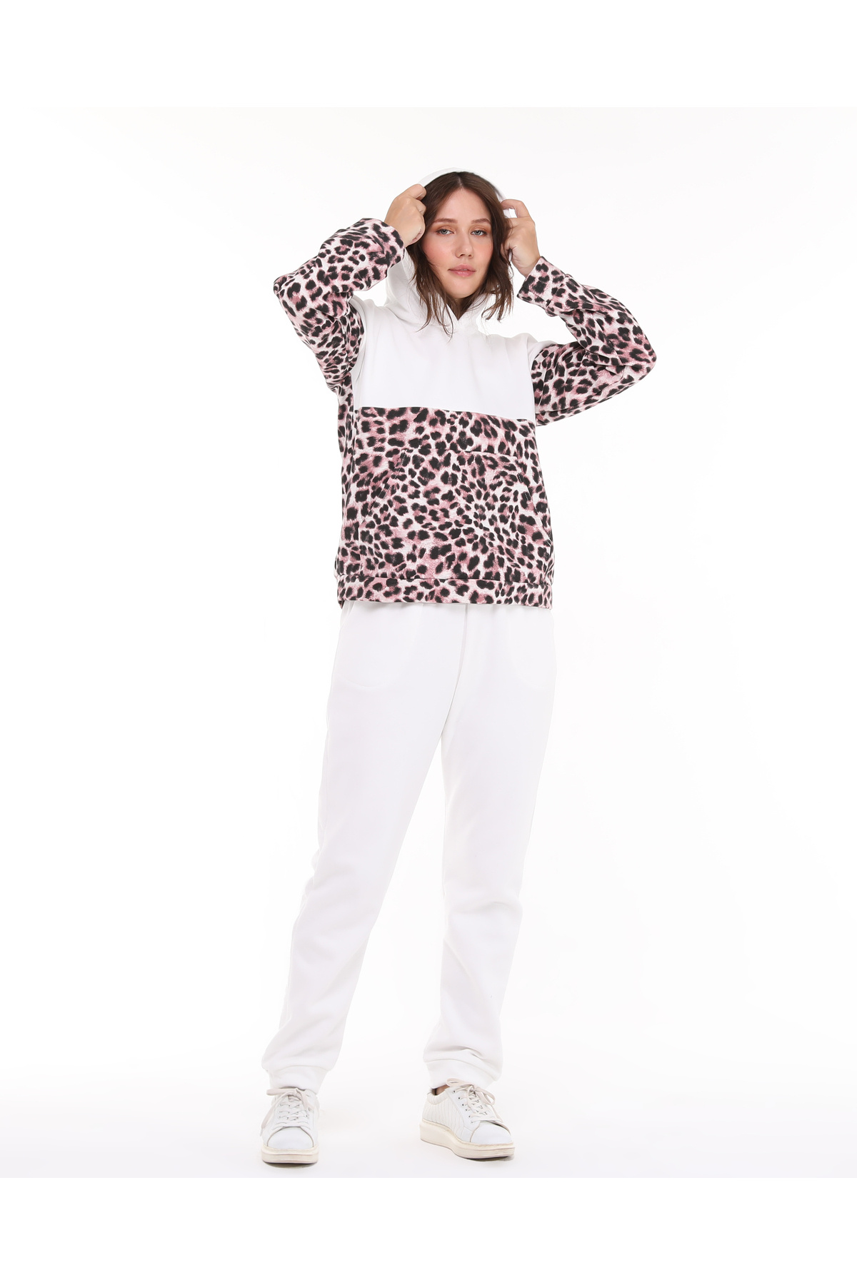 BW TEKSTİL-LEOPARD PATTERNED THREE-THREAD RIBBED TRACKSUIT SET, TOP AND BOTTOM 4