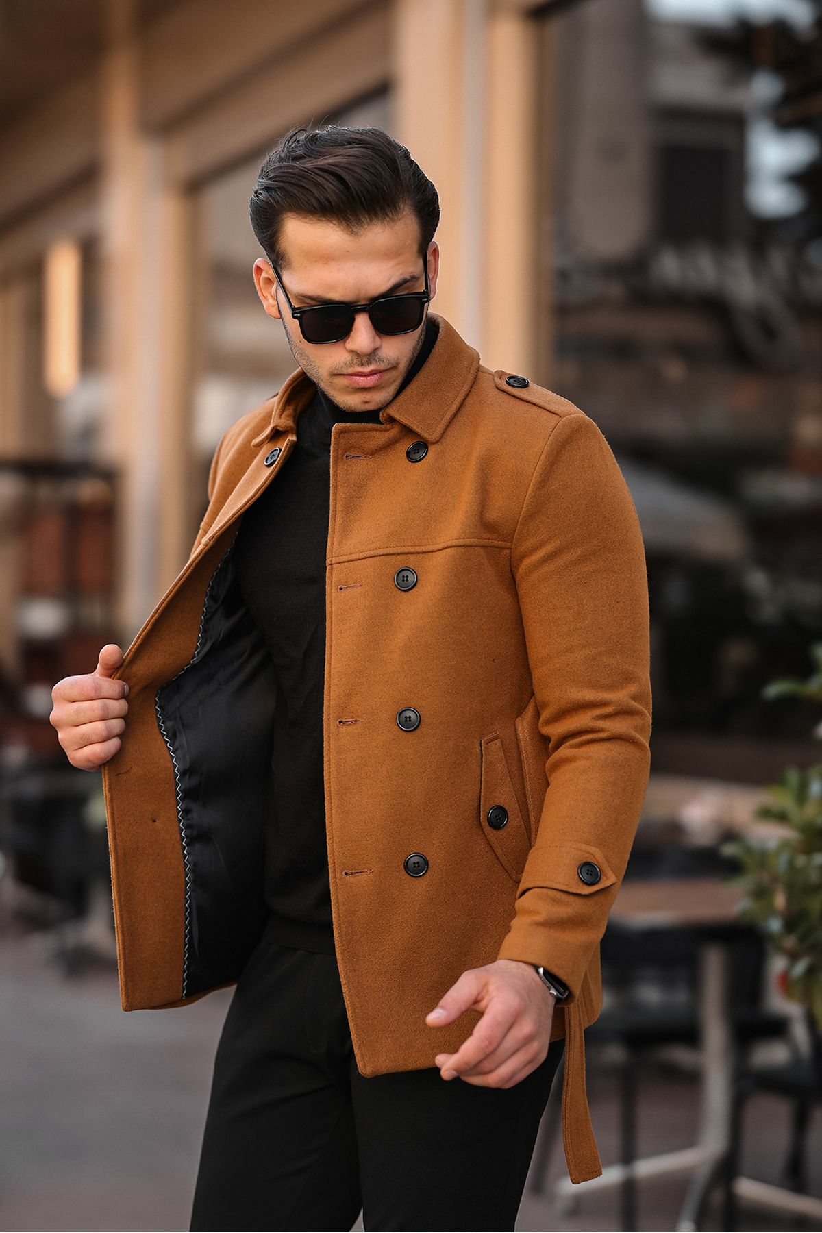 Mens camel trench store coat slim fit