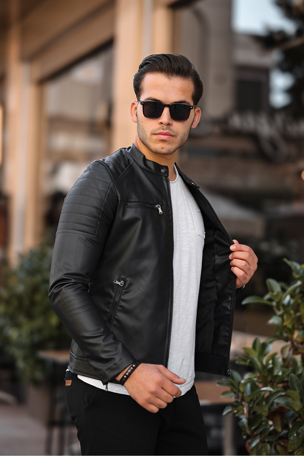 gm giyimarket Black Men s Slim Fit Leather Jacket Trendyol