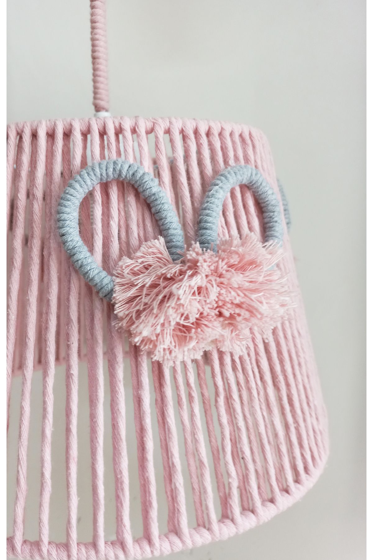C&A&B KUZEY AVİZE-PINK MACROME WRAP PINK POMPOM CONICAL WIRE BABY GIRL AND CHILDREN'S ROOM DESIGN PENDANT LAMP CHANDELIER 3