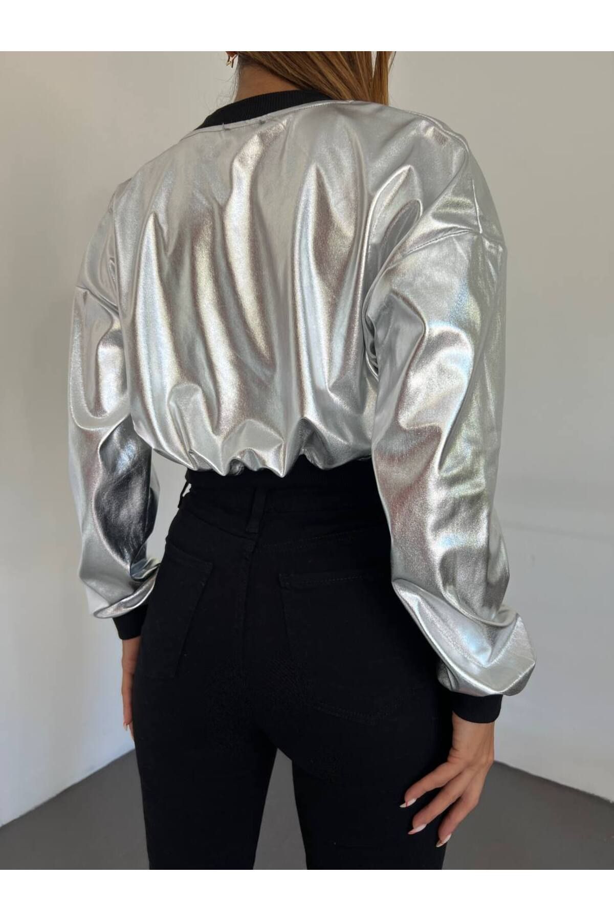 Metallic silver discount bomber jacket womens