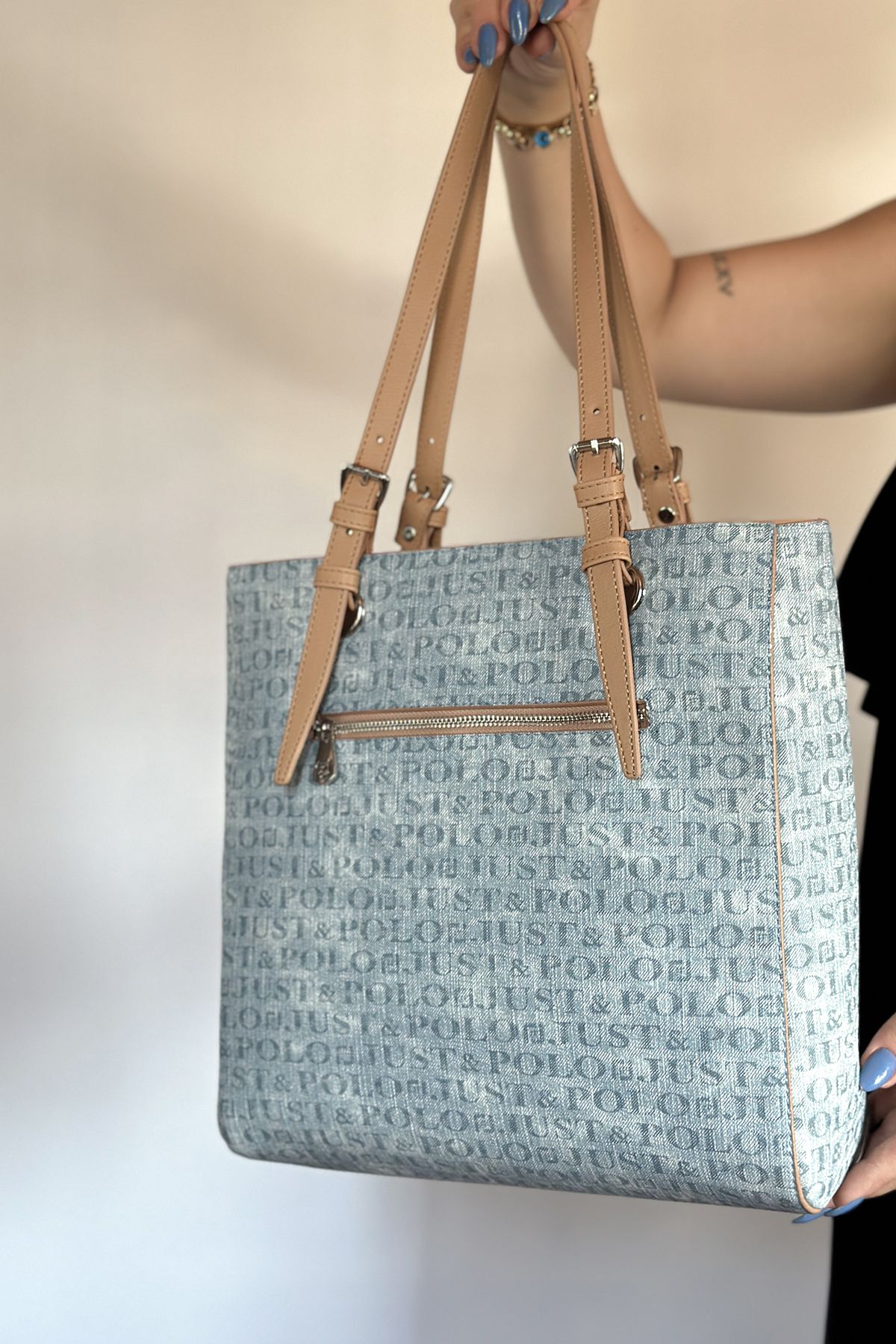 Just Polo Büyük Boy Tote Bag Kadın Omuz Çantası - Açık Kot