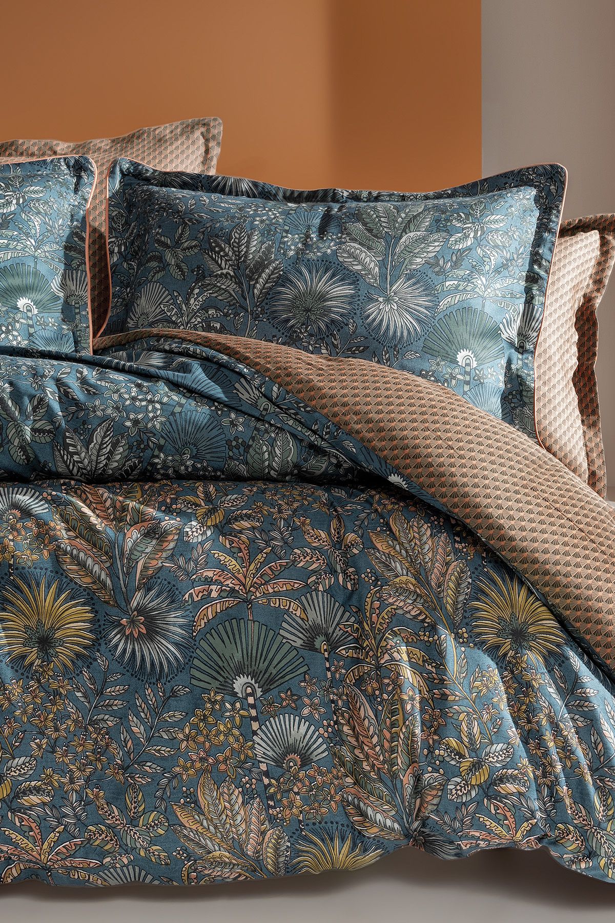 Yataş-Alberta Double Satin 100% Cotton Duvet Cover Set - Petrol 2