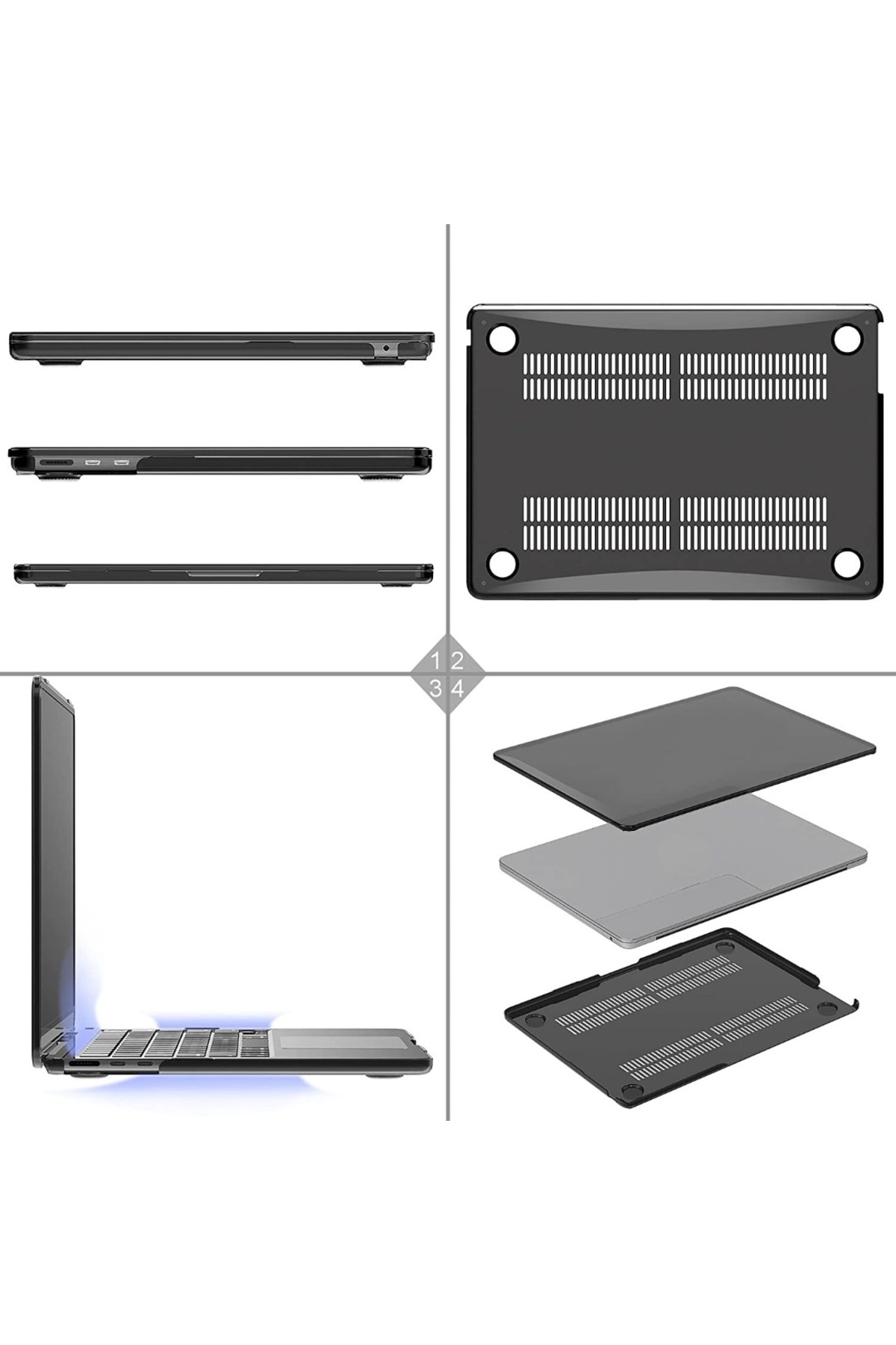 Macbook Pro 16.2'' 2021 A2485 Kılıf Hava Kanallı 360 Derece Kristal Şeffaf Koruyucu Kapak 6