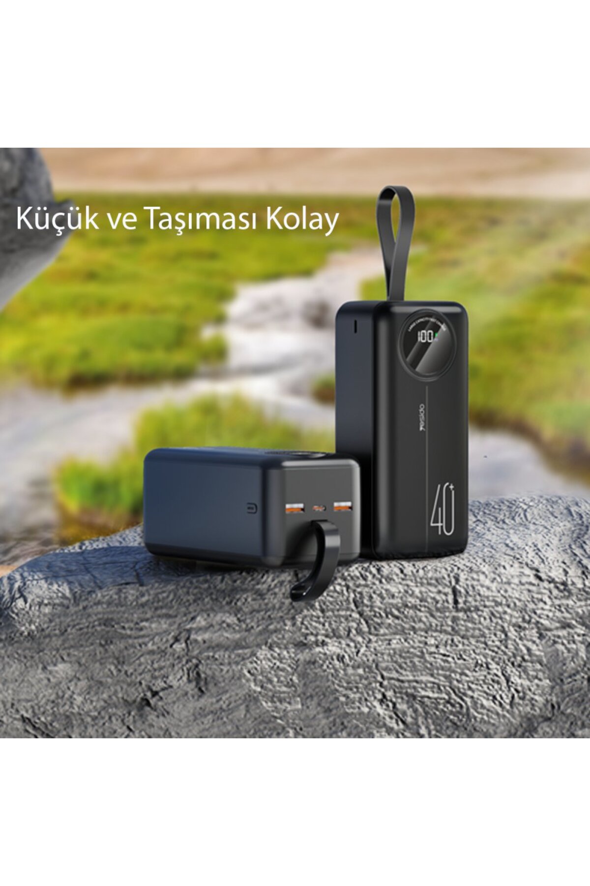 40.000 mAh Dijital Göstergeli USB3.0 Taşınabilir 3 Çıkışlı PD Hızlı Şarj Powerbank Siyah 5