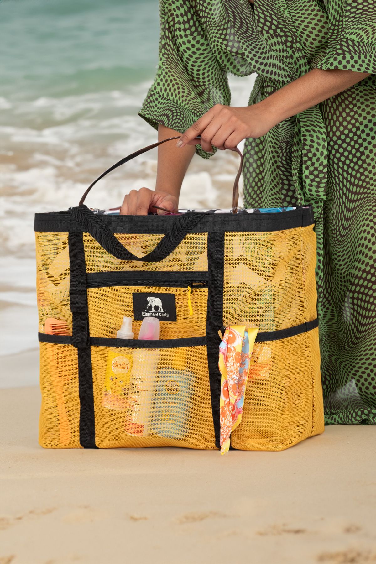 ELEPHANT ANTA Beach Bag Yellow Plain Trendyol