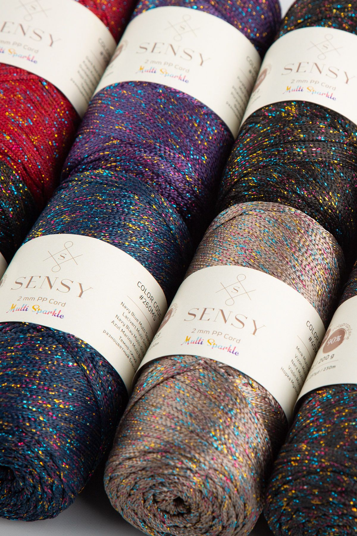 SENSY-Multi Sparkle Glitter Multi Colored 200 gr Polyester Macrame Thread Purple 2 Mm - 230 M 8