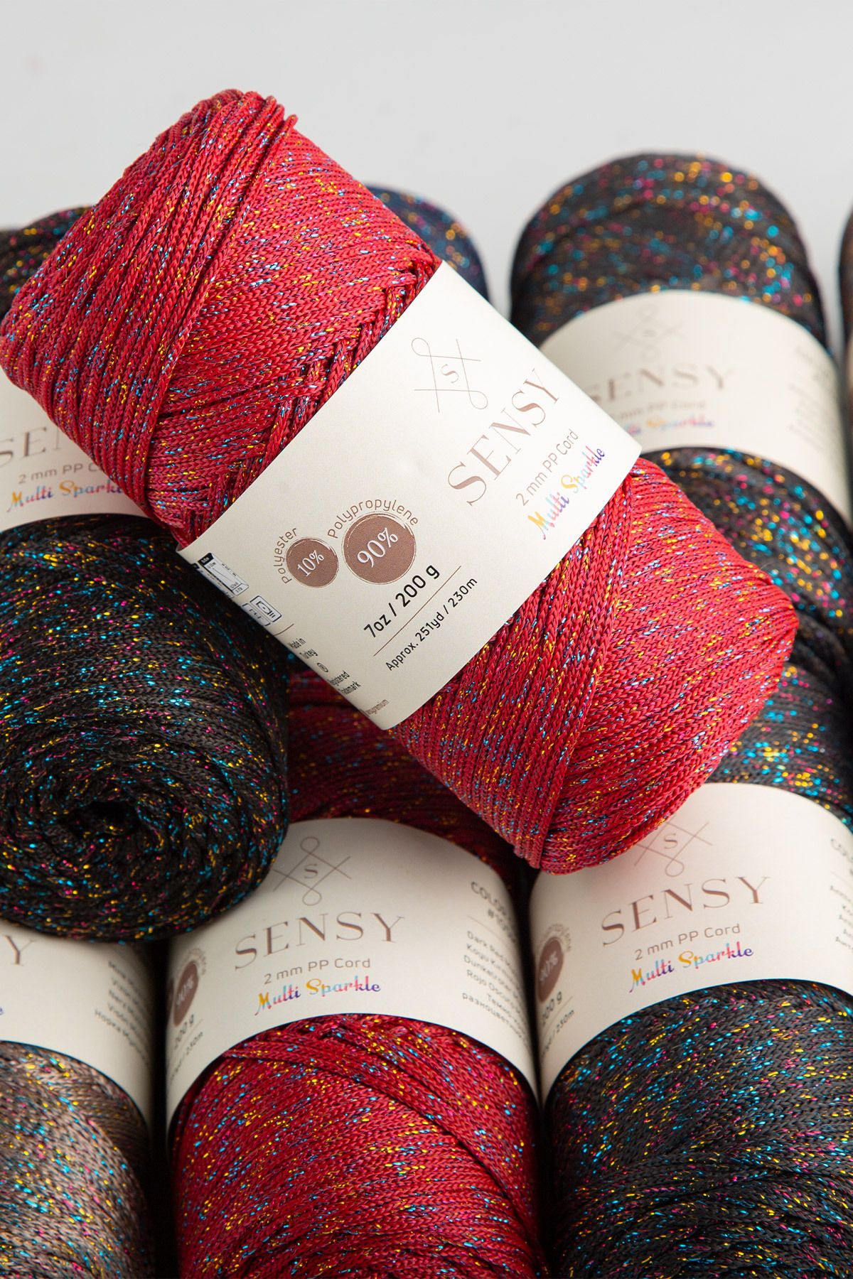SENSY-Multi Sparkle Glitter 200 gr Polyester Macrame Thread Dark Gray 2 Mm - 230 M Bag thread 3