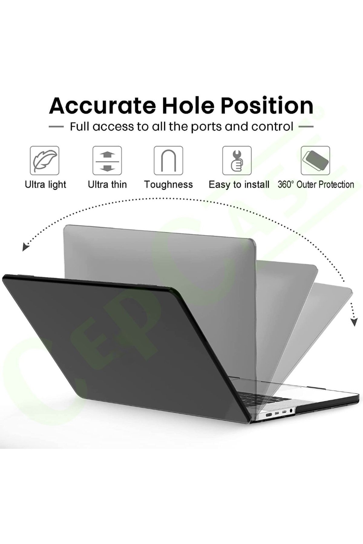 Macbook Pro 14.2" 2021 M1 A2442 Kılıf Hava Kanallı 360 Derece Kristal Şeffaf Koruyucu Kapak 2