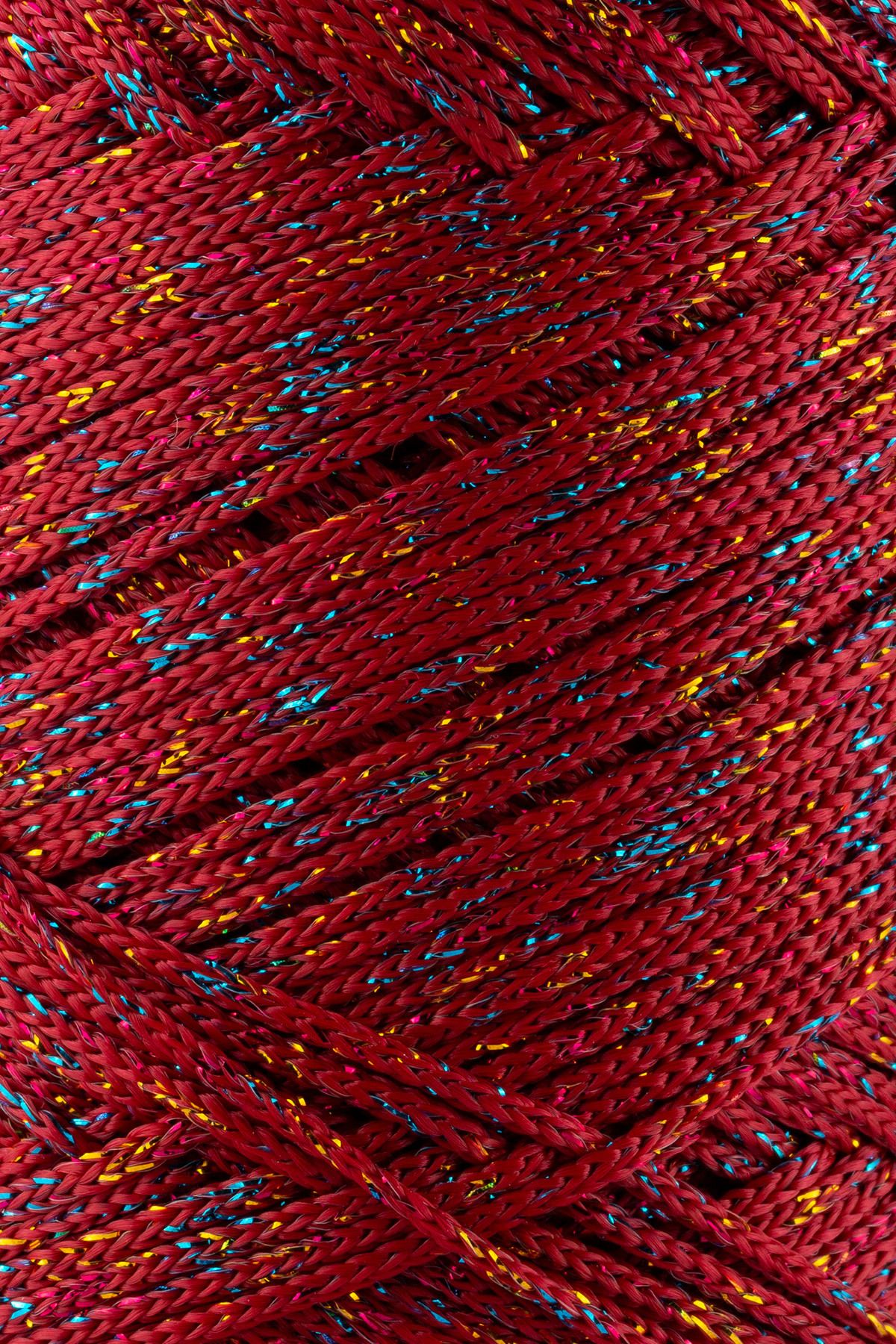 SENSY-Multi Sparkle Glitter 200 gr Polyester Macrame Thread Dark Red 2 Mm 230 M Supla Thread 2