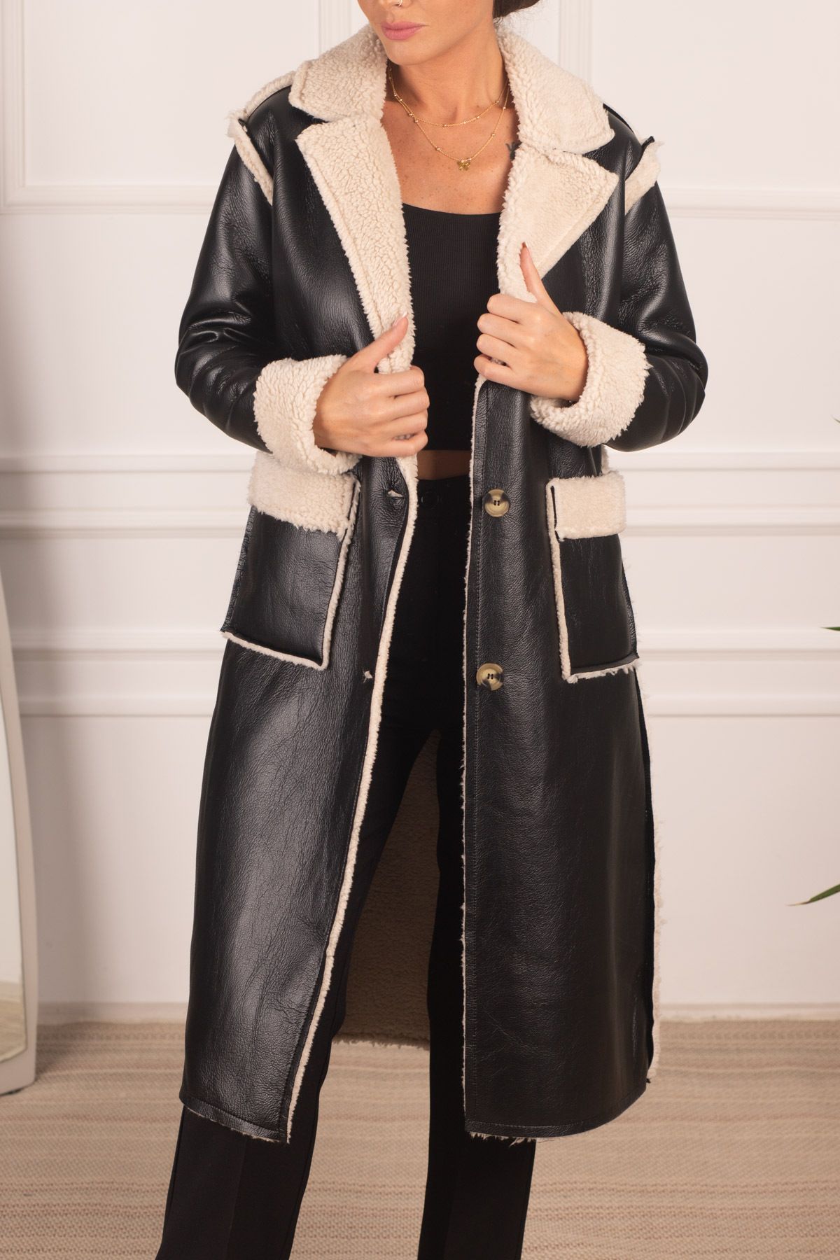 Leather arm clearance coat