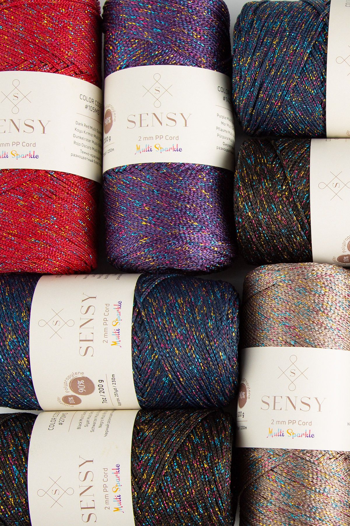 SENSY-Multi Sparkle Glitter 200 gr Polyester Macrame Thread Dark Gray 2 Mm - 230 M Bag thread 5