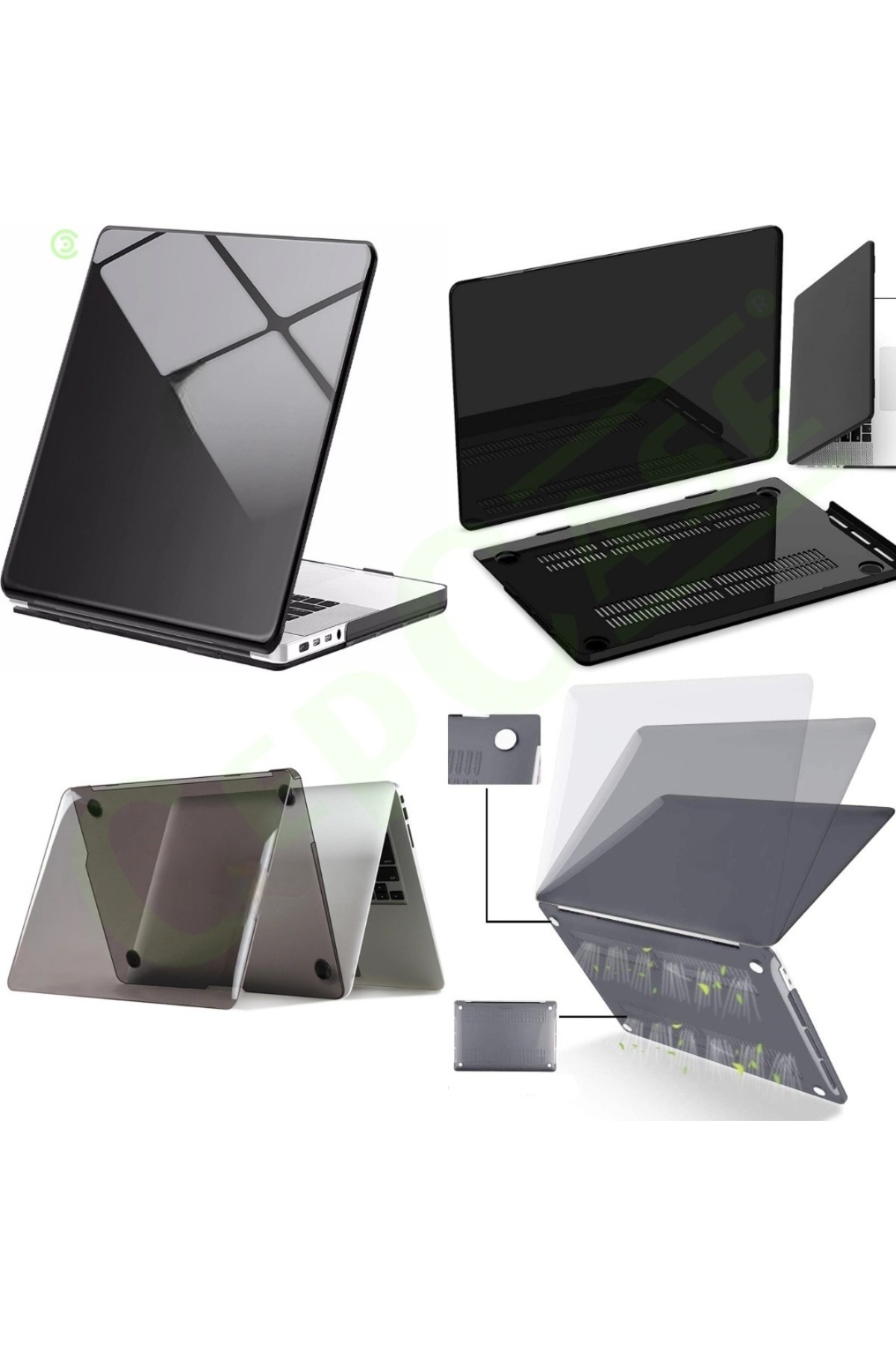 Macbook Pro 14.2" 2021 M1 A2442 Kılıf Hava Kanallı 360 Derece Kristal Şeffaf Koruyucu Kapak 5