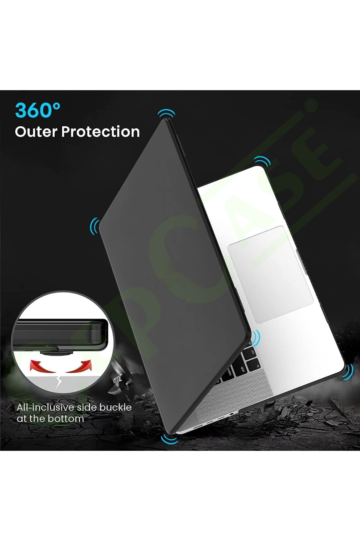 Macbook Pro 14.2" 2021 M1 A2442 Kılıf Hava Kanallı 360 Derece Kristal Şeffaf Koruyucu Kapak 7