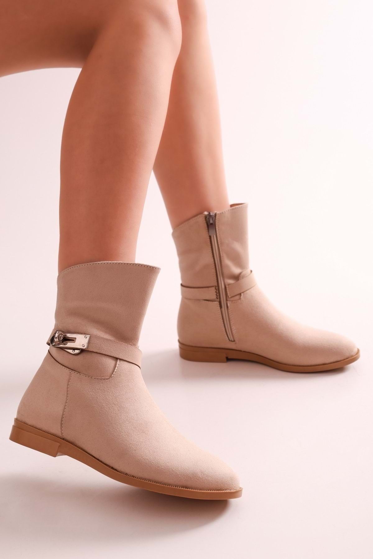 Shoeberry-Női Tiesel bézs velúr sarkú csizma bézs velúr 4