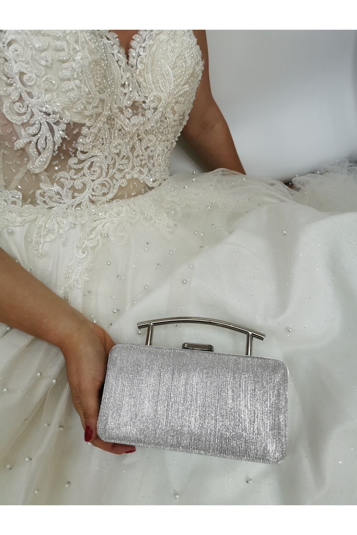Silver dress clutch bag discount